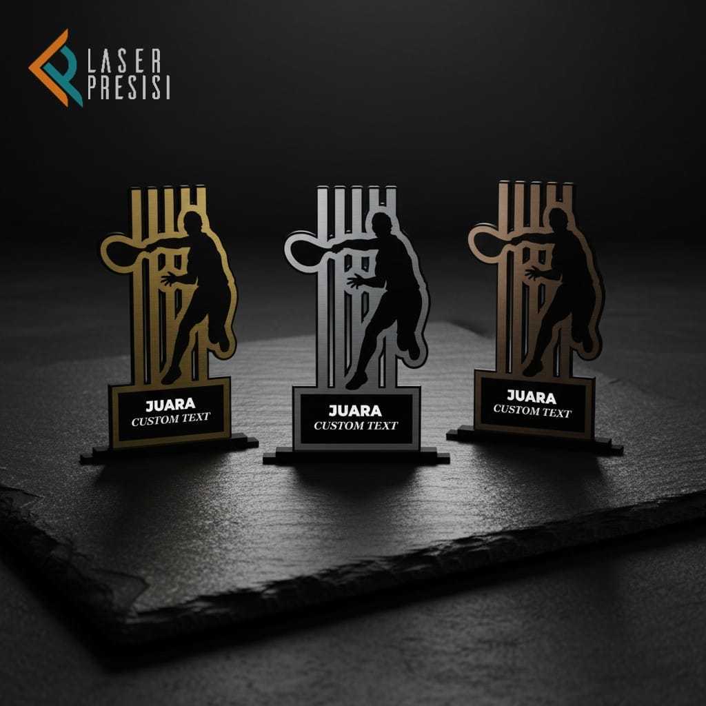 Piala Trophy Olahraga Akrilik Custom Siluet Premium dan Eksklusif - Gold Silver Bronze - Badminton F