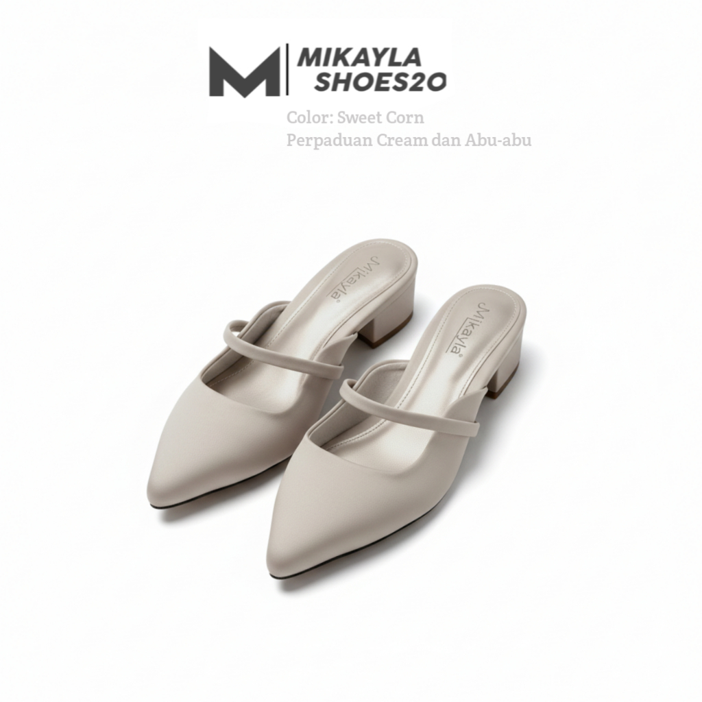 MIKAYLA20 - Lillie Sendal Selop Mules Wanita Heels Hak 3 Cm Shoes Mary Jane