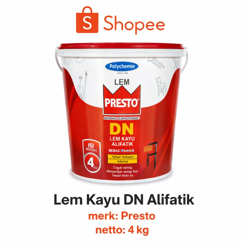 Lem Kayu Presto DN Alifatik Ember 4 Kg | Lem Kayu Kuat untuk Mebel & Furniture