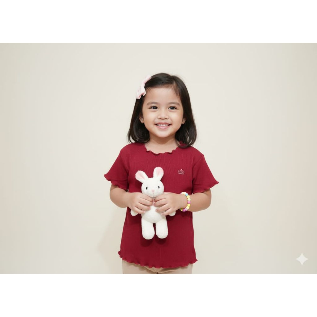 Baju Atasan Anak Perempuan Kaos Anak Cewek Rib Knit Premium Motif Swarovski Usia 1-5 Tahun