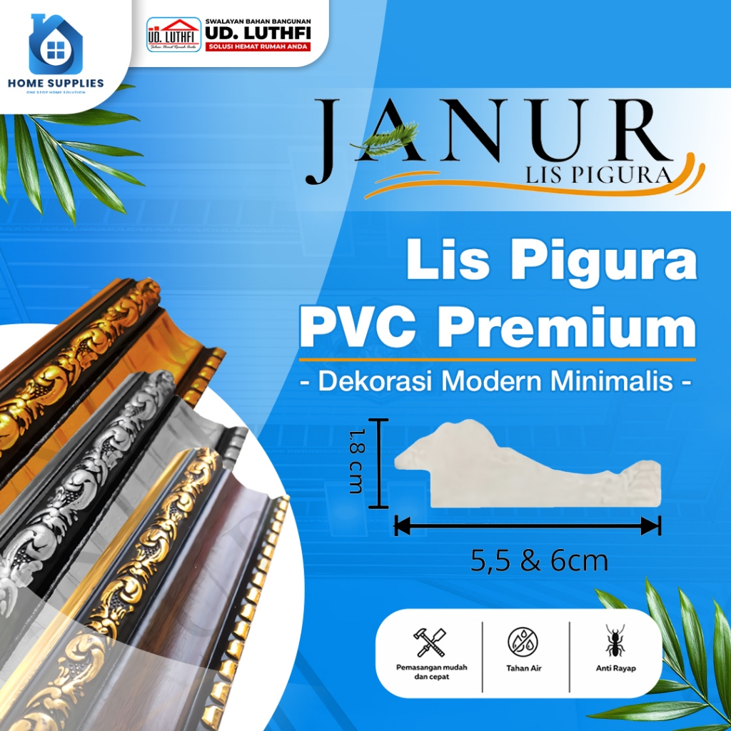 Lis Pigura Untuk Plafon 4cm 5,5cm 6cm (2 Mtr) / List Figura Plafon /  Lis Siku Plafon / Lis V Plafon