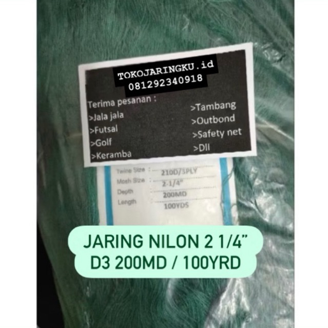 Jaring Ikan Nilon 2 1/4 Inci 200 md x 100 Yard | Jaring Benang Kuat Nelayan