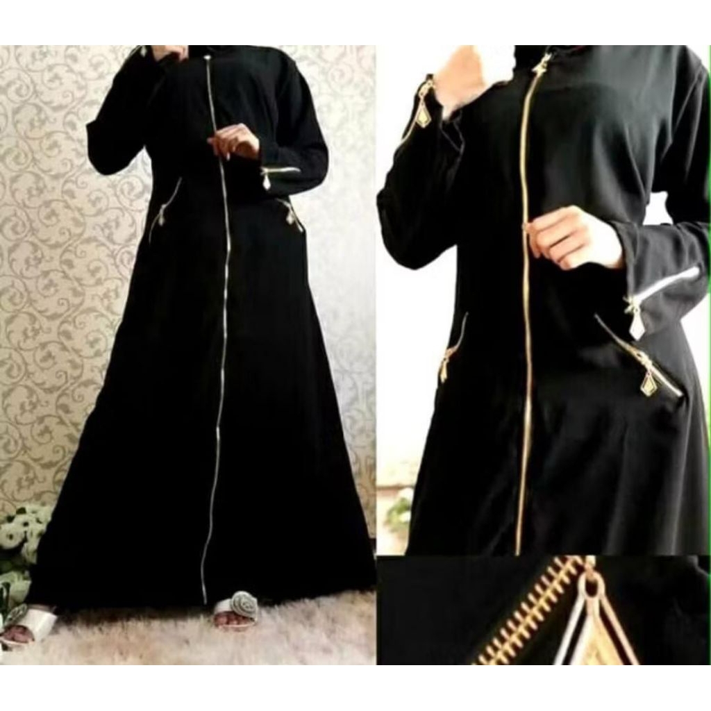 New Abaya Ziper bahan jet black