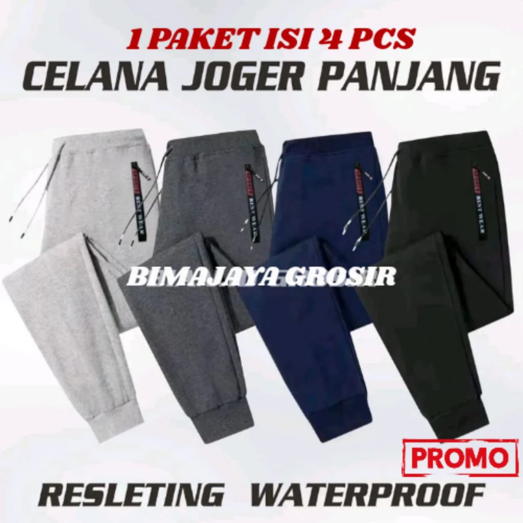 [PROMO 1 PAKET ISI 4PCS] Celana Jogger Sporty Premium Resleting Zipper WATERPROOF Uniseks Dewasa Ter