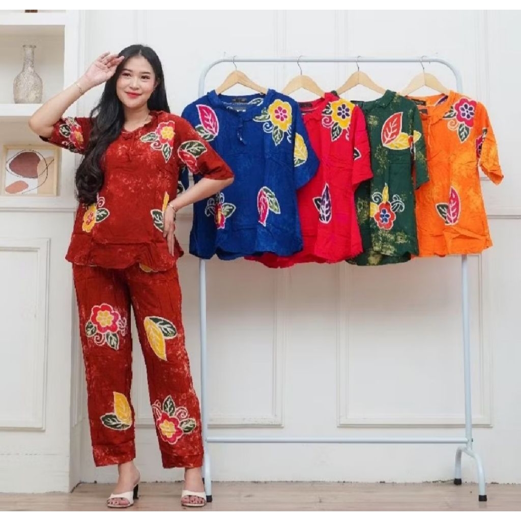 SETELAN CELANA PANJANG BATIK MOTIF SUNAN BAHAN RAYON ADEM