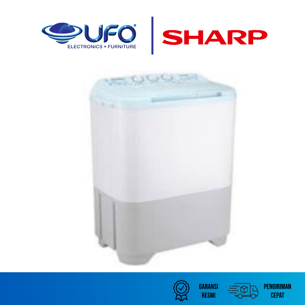 Sharp 7 Kg Mesin Cuci Twin Tub Puremagic Grey EST80MWBK Biru
