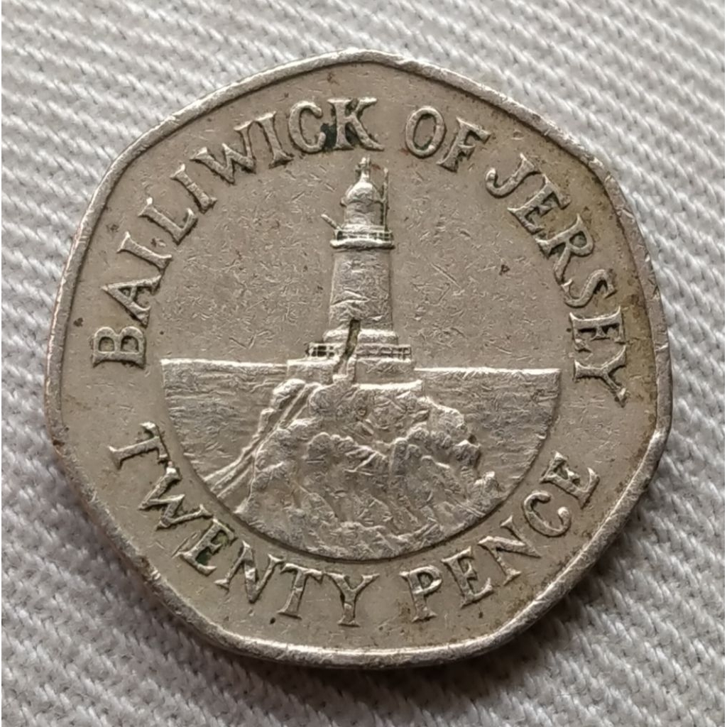 Koin Kuno Jersey 20 Pence Corbière Lighthouse tahun 1983