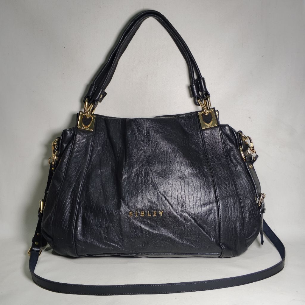 Hobo Bag Kulit Sisley Black Leather Shoulder Sling
