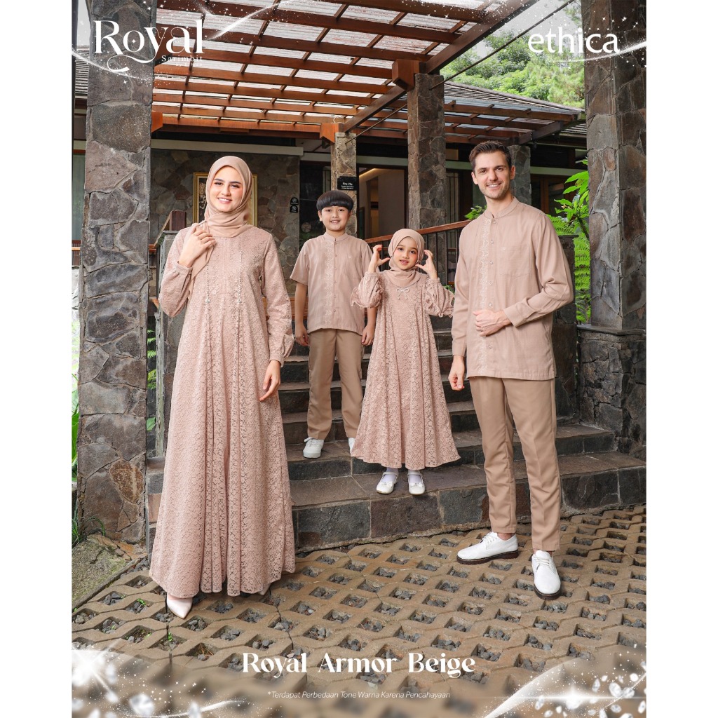 ETHICA Sarimbit Royal Armor Beige Gamis Koko Anak Dewasa SAVINA ALLORA Siraj Oknara