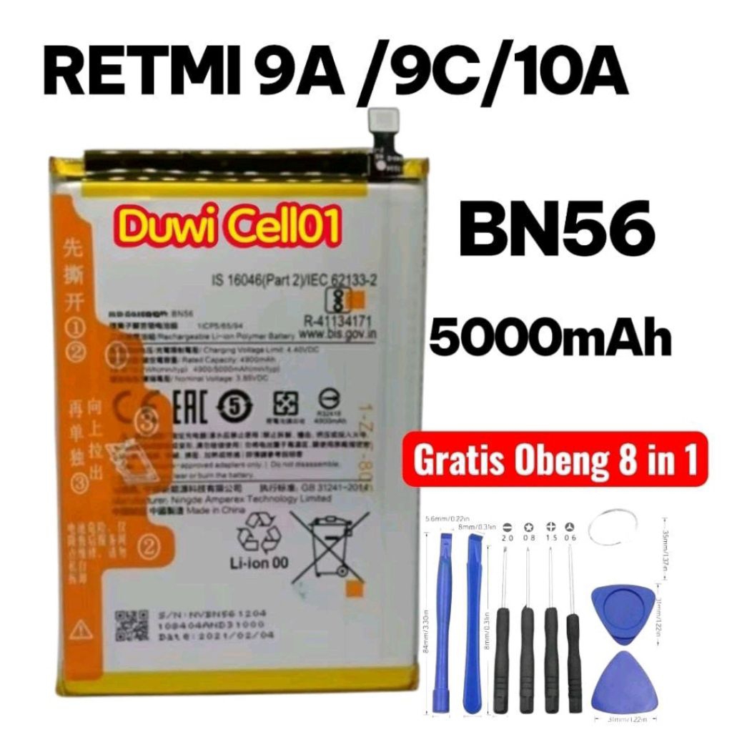 BATRAI BN56 RETMI 9A / 9C / 10A BATERAI BETRI + GRATIS OBENG 8 in 1