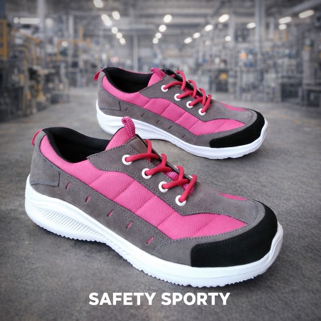 Sepatu Wanita Sneakers Safety Shoes Sporty Abu Pink