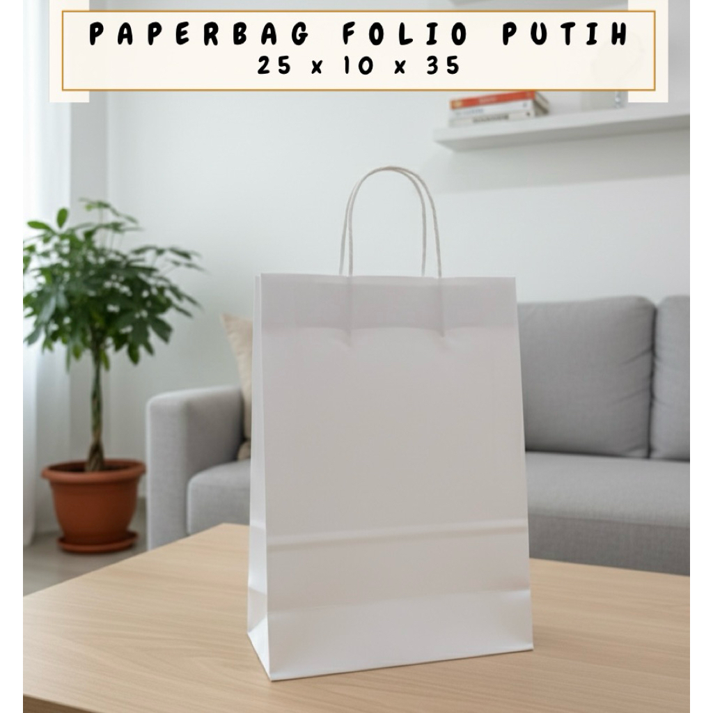 PAPERBAG POLOS PUTIH UK 25X10X35 / TAS KERTAS POLOS PUTIH / GOODIEBAG POLOS / TAS KERTAS POLOS / PAP