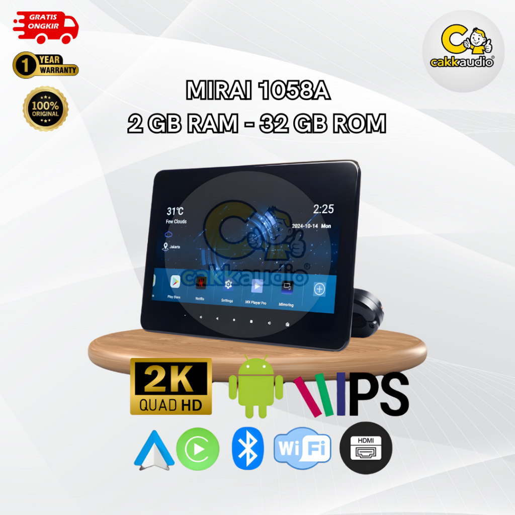 Head Unit Android Mobil Headrest Monitor Mirai 1058A | 10.5 Inch | 2GB RAM + 32GB ROM