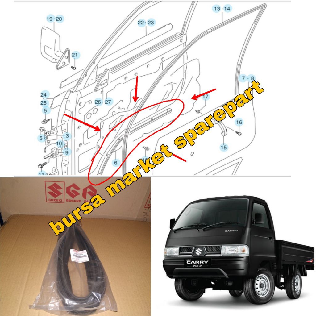 karet pintu bagian bawah carry Futura pickup 1.3/1.5 original SGP