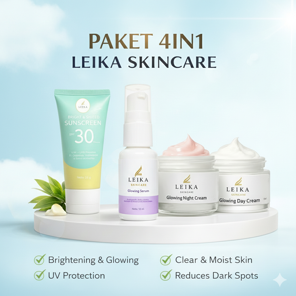 Leika Skincare 4 in 1 Paket Pelembab Wajah Pemutih Kulit Wajah Glowing BPOM AMPUH CEPAT Jerawat