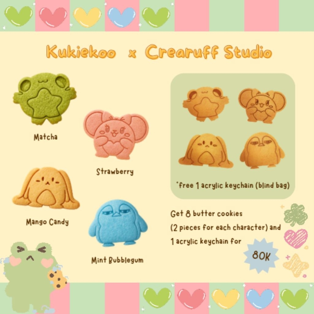 [Kukiekoo x Crearuff Studio] Butter Cookies Character Set – 8 Pcs Cookies Matcha Strawberry Mango Ca