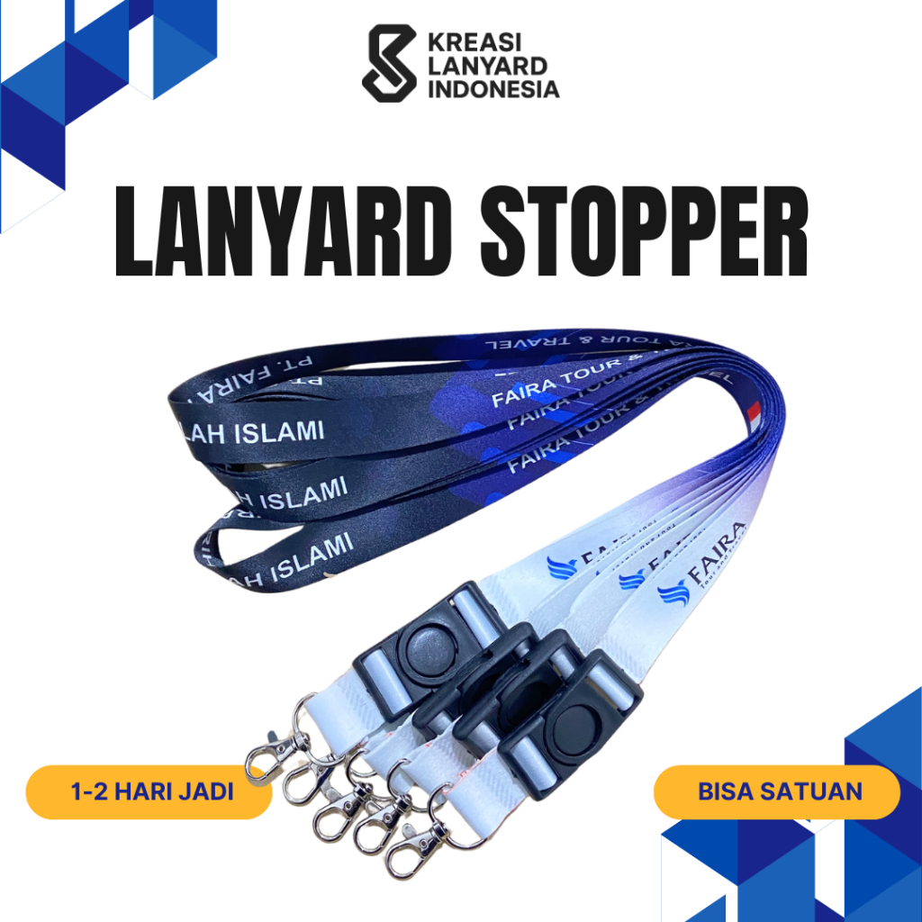 (BISA SATUAN) TALI LANYARD STOPPER 2 CM CUSTOM CETAK 2 SISI PROSES 1-2 HARI / CETAK LANYARD PRINTING