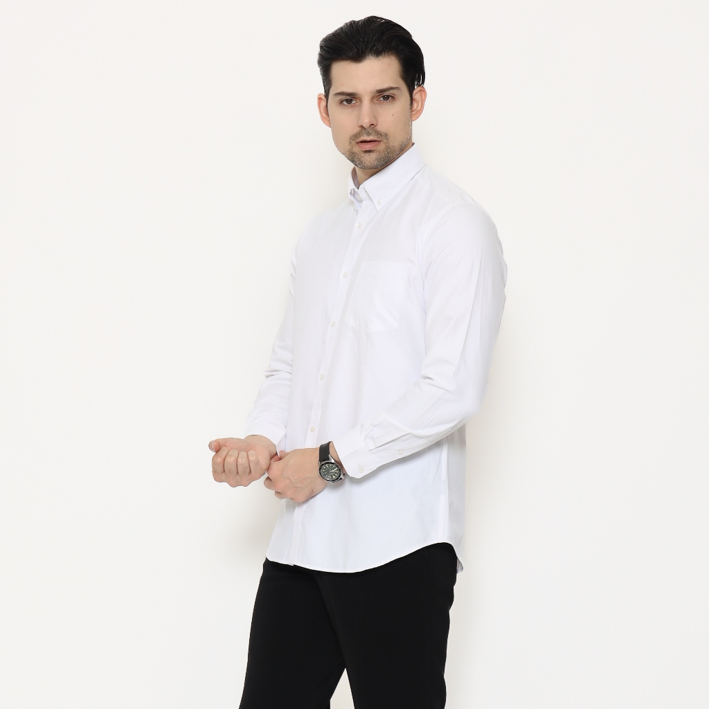 SCHOELLER WISCONSIN-MLNS Kemeja Formal Pria Putih Slim Fit Lengan Panjang Cotton Polyester