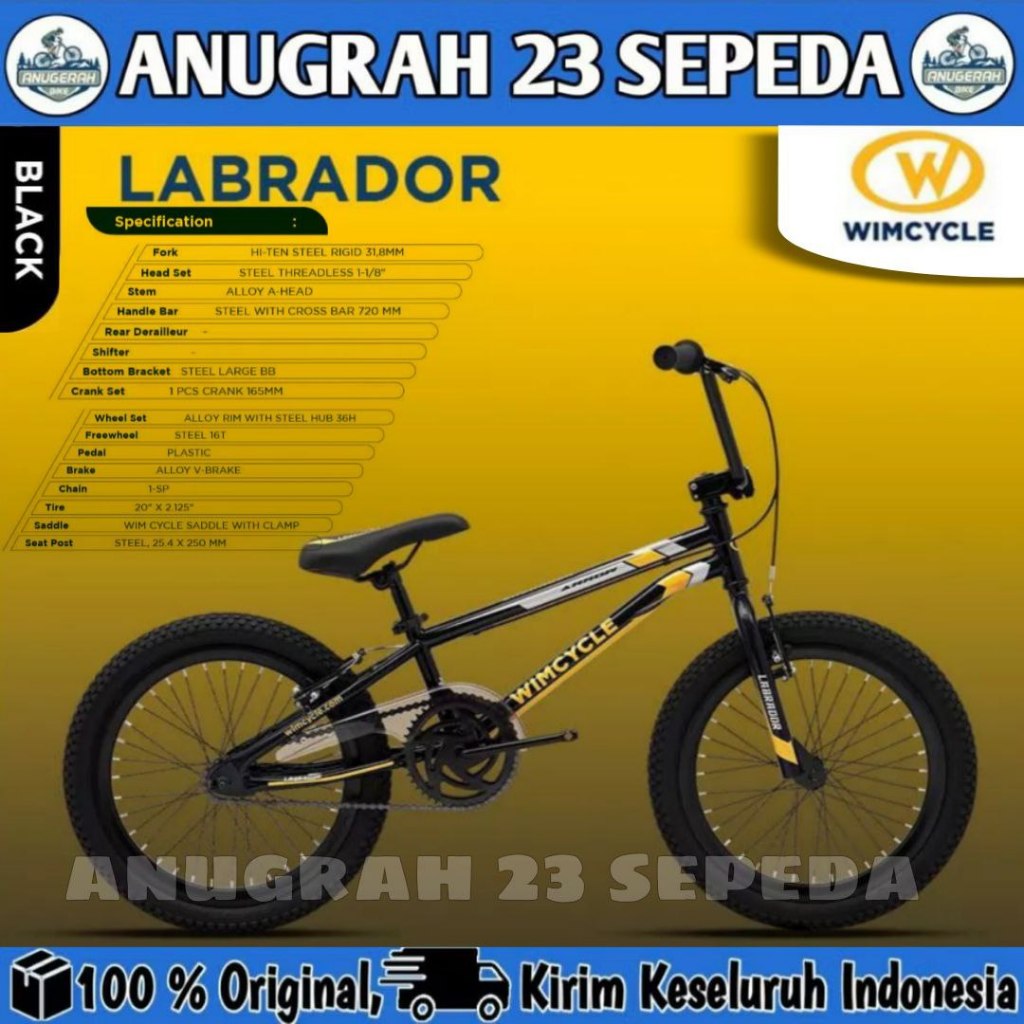 Sepeda Anak Laki BMX NEW WIMCYCLE LABRADOR ARROW Ukuran 20 Inch Usia 8-12 Tahun