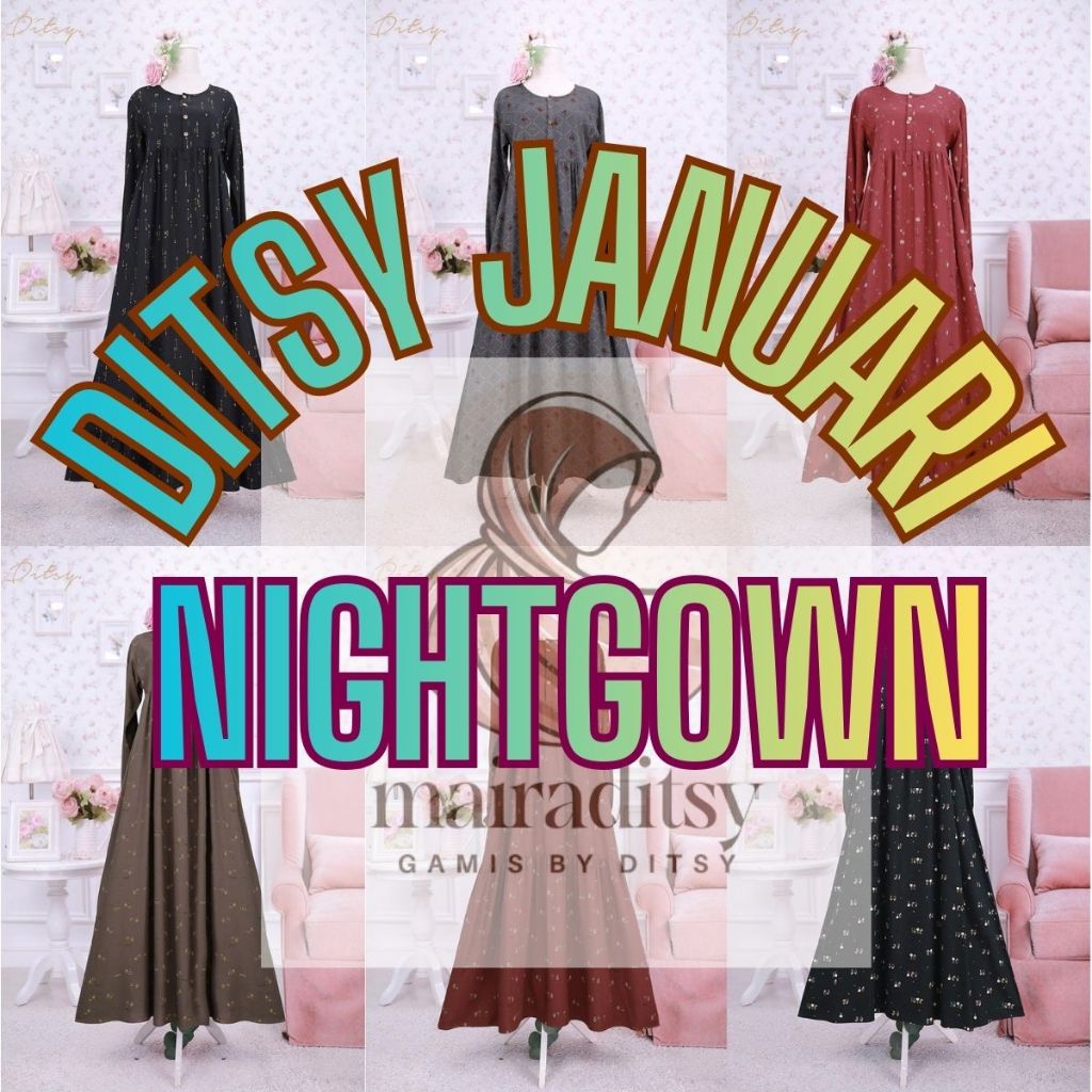 Ditsy Januari 2026 nightgown gamis size xs s m l xl xxl xxxl