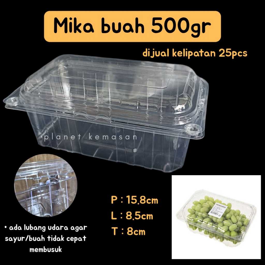 [ISI 25PC] mika strawberry 500gr mika buah mika klengkeng mika buah transparan mika tutup sambung 50
