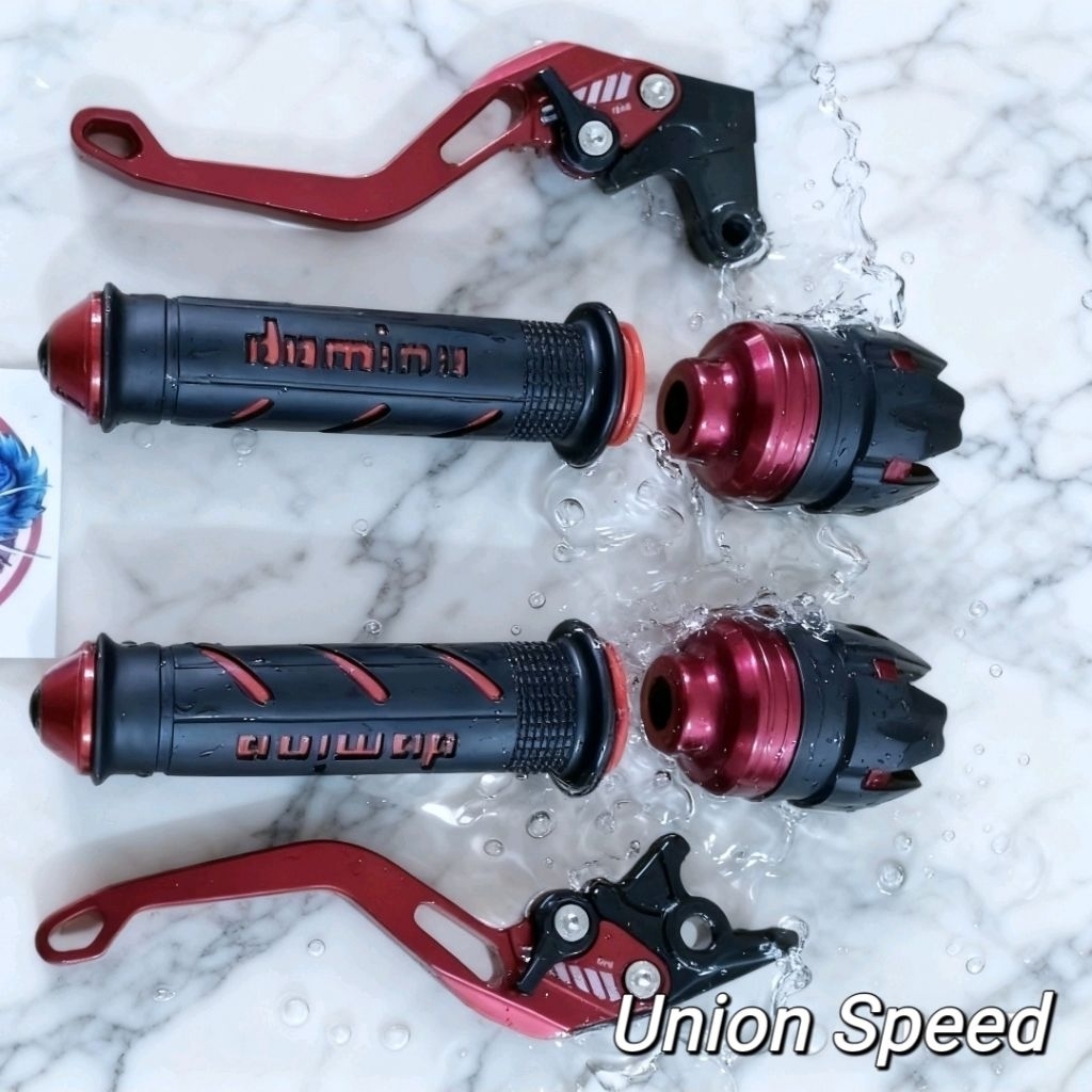 Paket handle Stelan jarum CNC satria FU 150+Jalu as roda naga+handgrip domino garis+jalu stang CNC