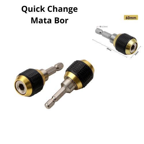 Adaptor Mata Bor Hexagonal 60mm Baja Karbon Tinggi Cepat Ganti Tanpa Kunci