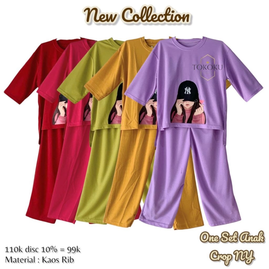 TOKOKU One Set Anak Perempuan Crop Kulot NY Kaos Premium
