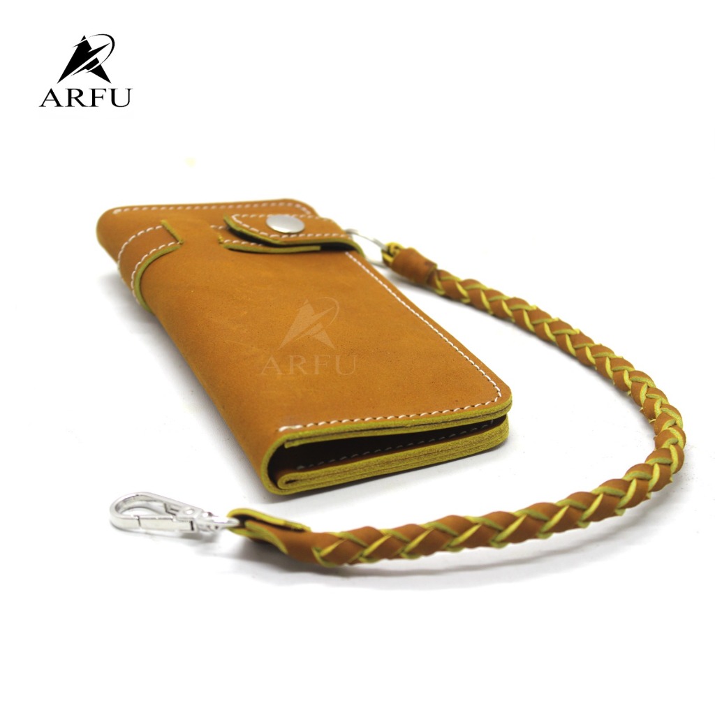 ARFU Dompet Kulit Coklat Dompet Panjang Pria wallet Trendy Kekinian Dompet Tali kulit Dompet Kulit M