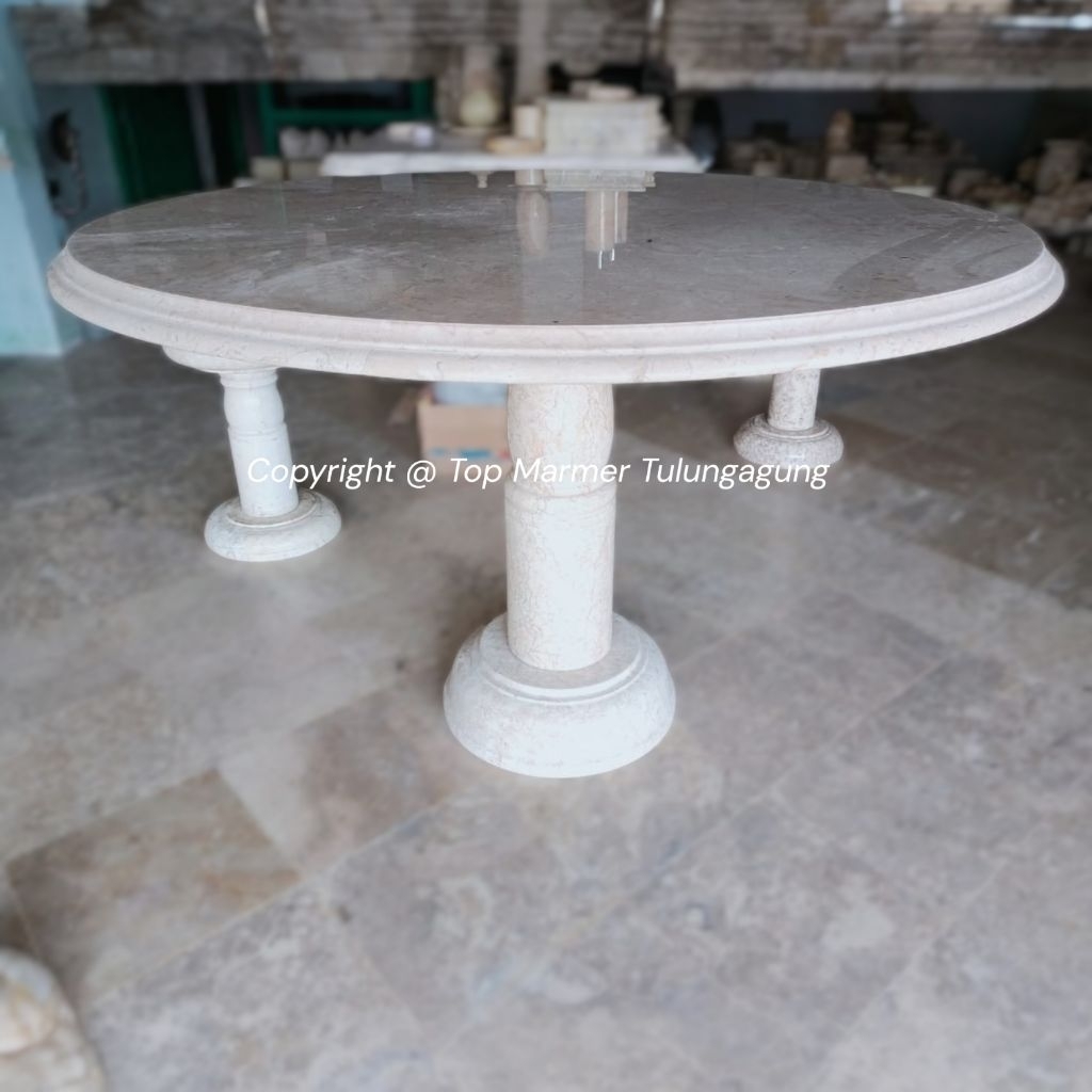 Meja Makan Bulat Marmer D.120 | Meja Makan Batu Marmer | Meja Marmer Tulungagung | Meja Bulat Marmer