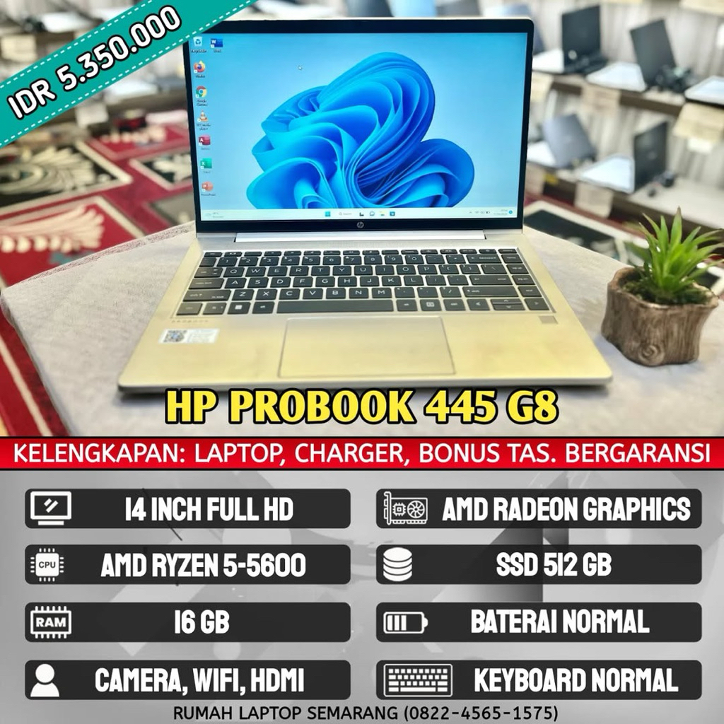 Laptop HP Probook 445 G8 (second). AMD Ryzen 5-5600. RAM 16 GB. SSD 512 GB