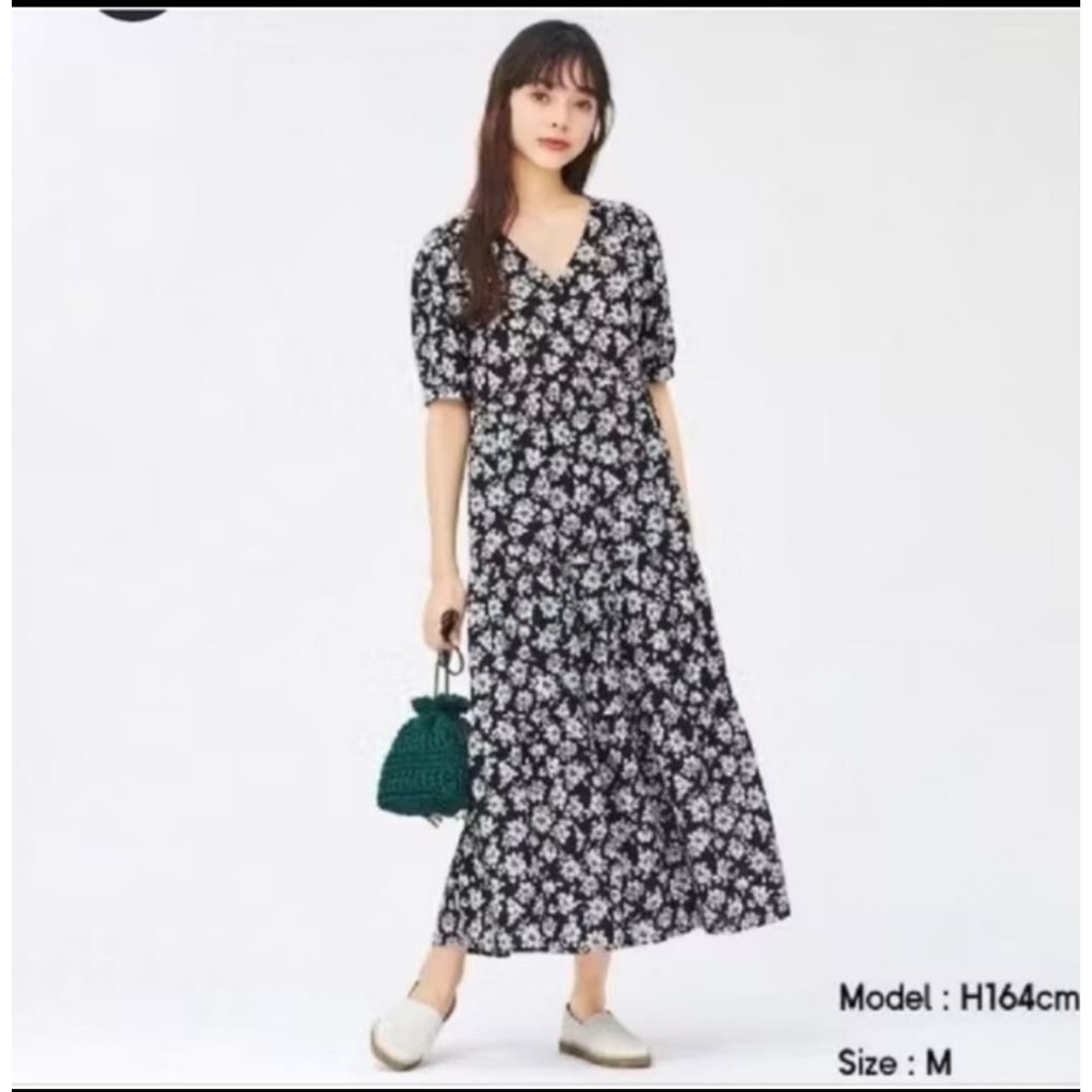 Gu black floral tiered dress