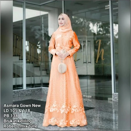 Asmara Gown Satin Brokat Kombinasi Tile Mutiara Gaun Pesta Remaja Kekinian Fashion Muslim Syar’i Mod