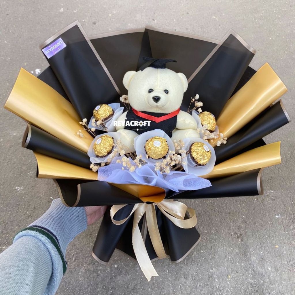 REYACRAFT Buket Coklat Ferrero Rocher | Buket Wisuda | Buket Boneka Coklat Ferero Rocher | Buket Sna