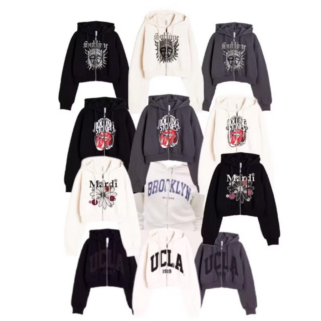 HM NEW UCLA MARDI BROOKLYN LIDAH SUBLIME ZIPPER CROP TOP HOODIE ZIPPER SWEATER