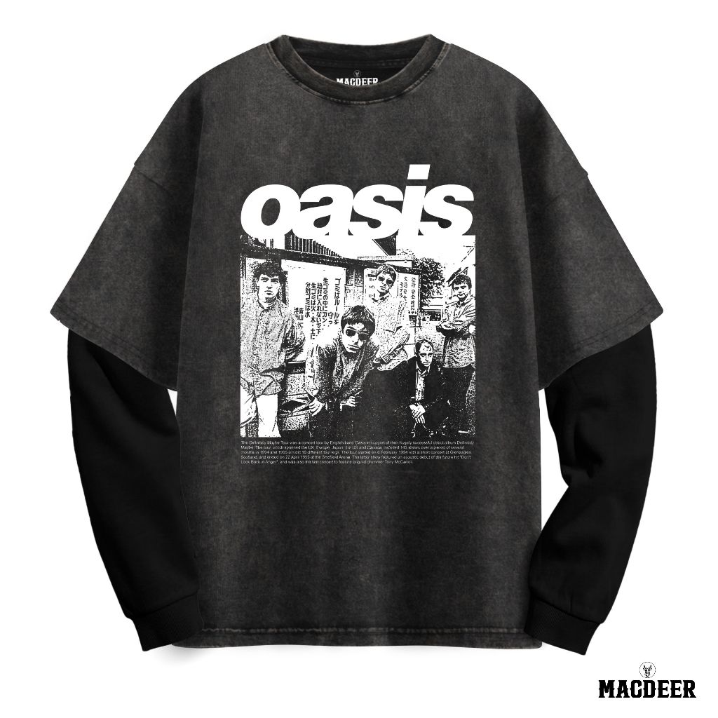 MACDEER Kaos Band Oasis Oversize Lengan Panjang Washed Longsleeve Double Layer OASIS 1-8