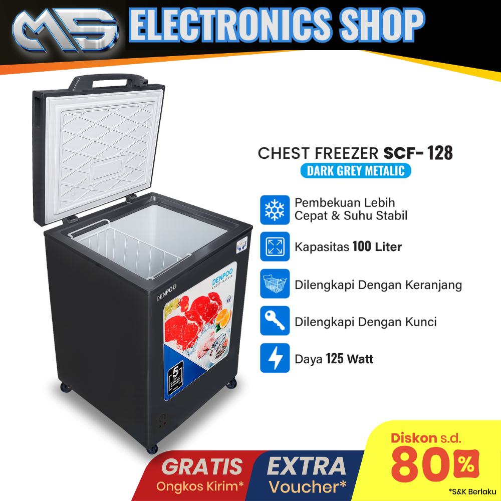 Chest Freezer Box 100 Liter Denpoo SCF 128 CG Food Frozen
