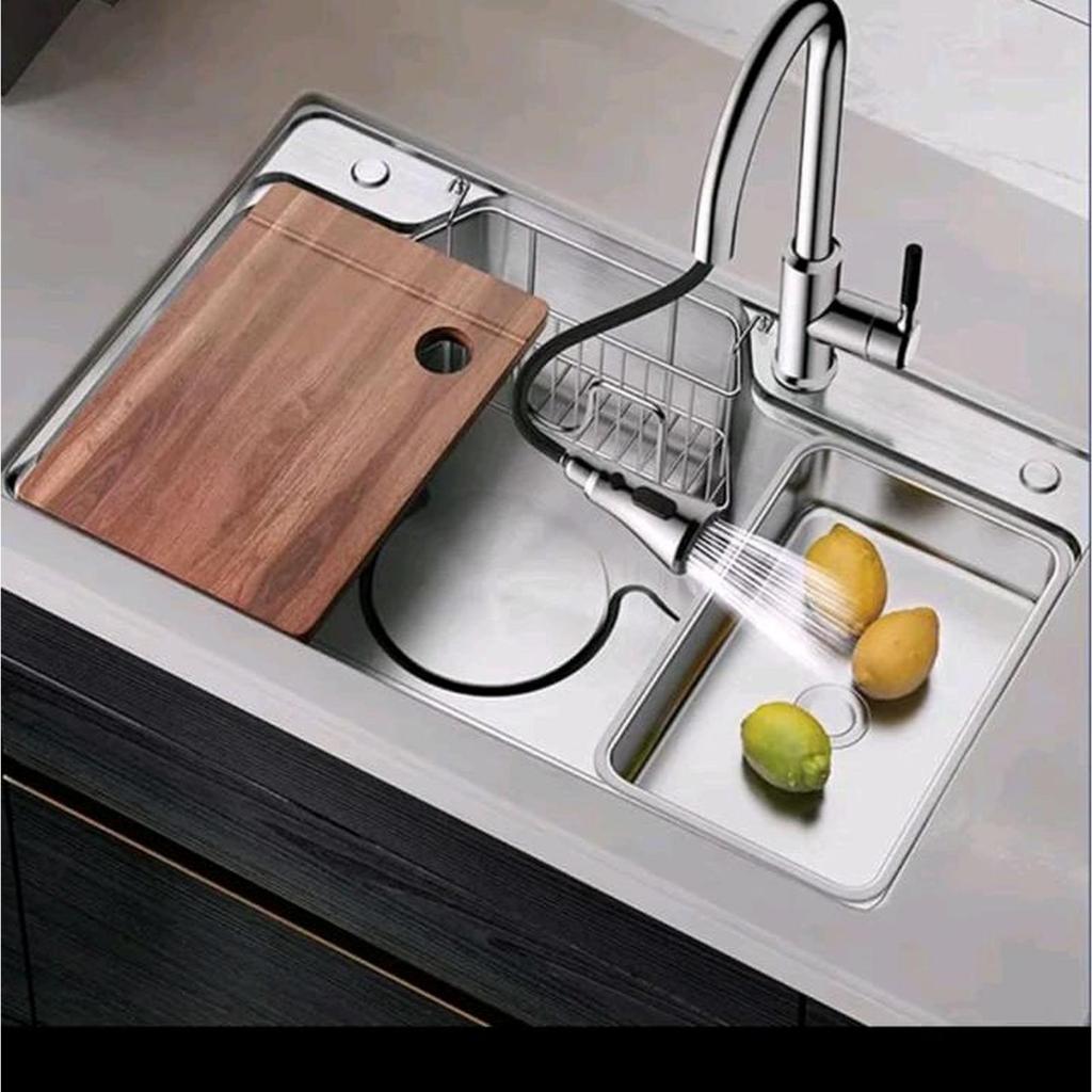 Wastafel Dapur Sink Stainless SUS 304 BAK Cuci Piring 1 Lubang Modern dengan Rak Piring dan Desain M