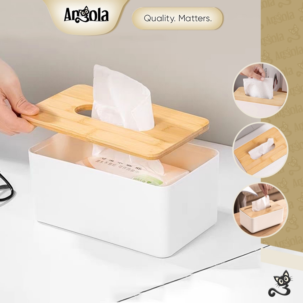 ANGOLA Kotak Tisu Bambu Minimalis D56A Tissue Box Nordic Style / Kotak Tisu Aesthetic