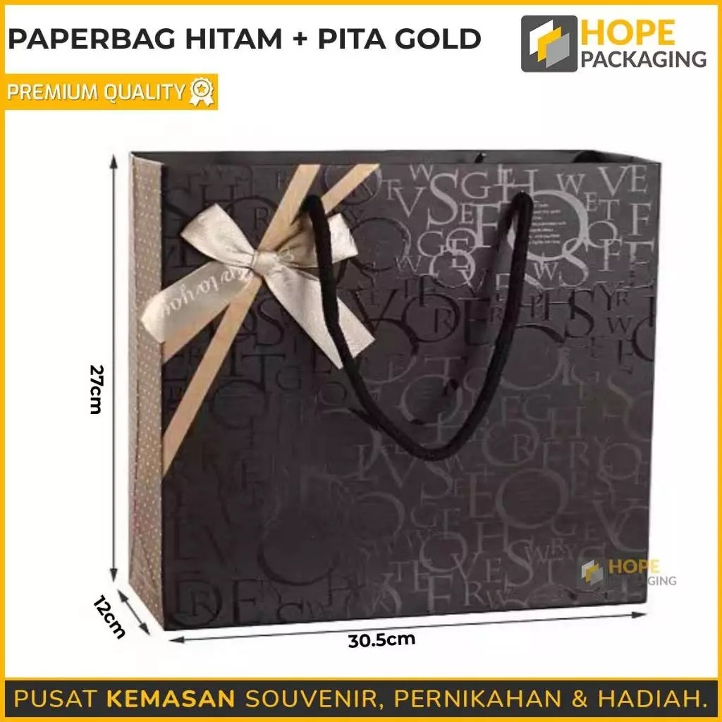 Paperbag Glitter polos /Paper Bag Hitam + Pita Gold  /Paperbag Motif Square + Hangtag  / Kantong Ker