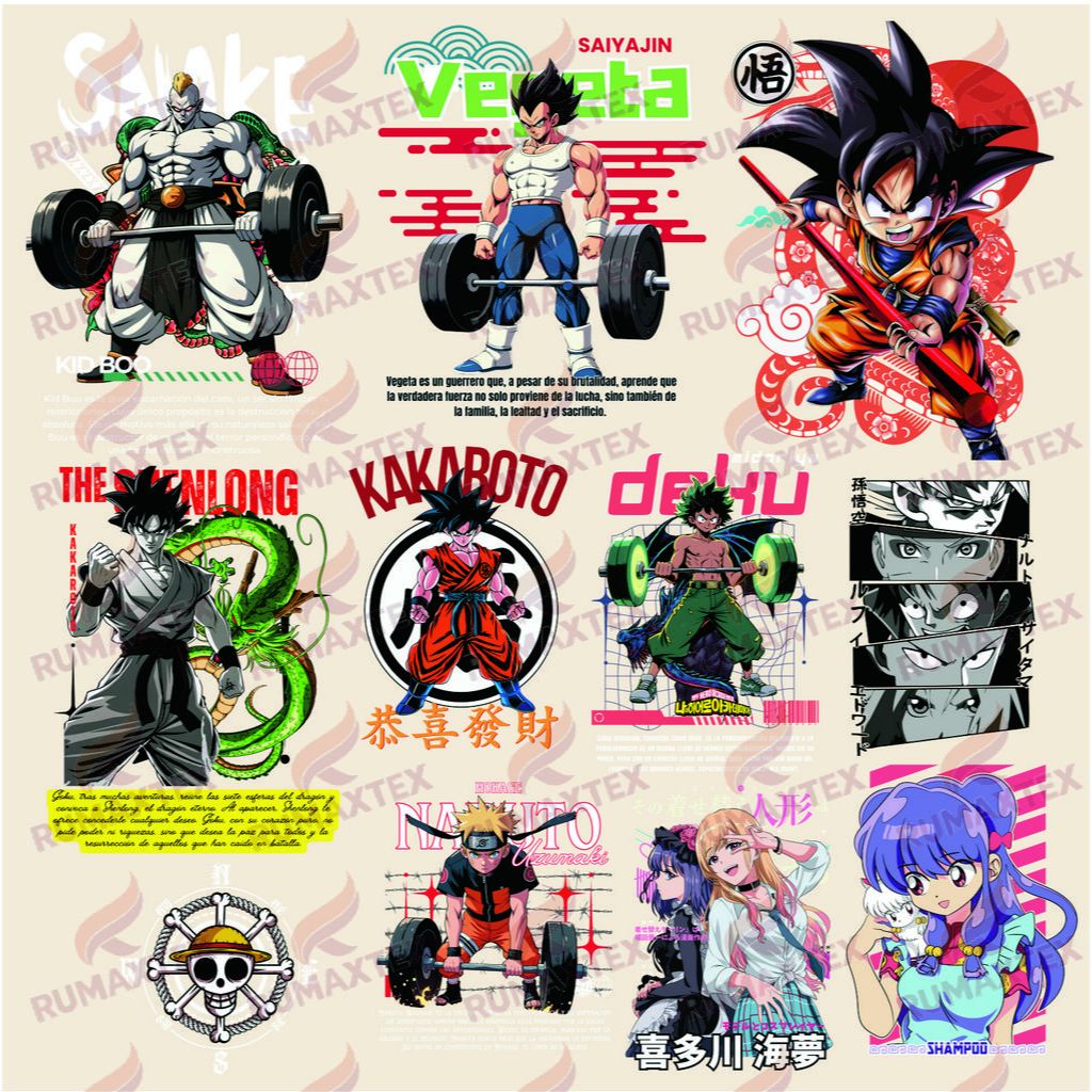 cetak sablon baju setrika satuan Anime Campur siap press dtf AM5