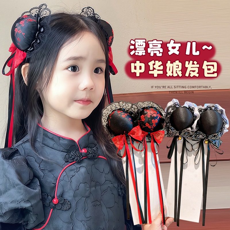 jepit rambut imlek anak cepol chunli lucu hitam merah pita