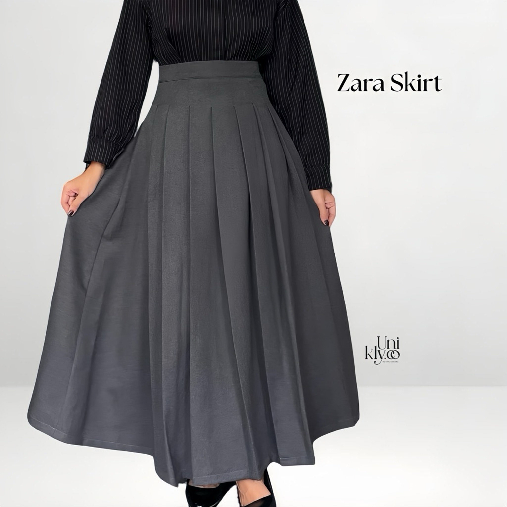 Flare skirt | Rok lebar pleats semi wool | Zara skirt by Unikly.co