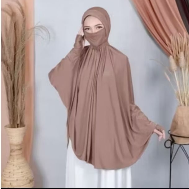 JILBAB MASKER KHANIA LENGAN CADAR TALI/HIJAB INSTAN NIQAB SYAR'I/KERUDUNG JUMBO LENGAN INSTAN