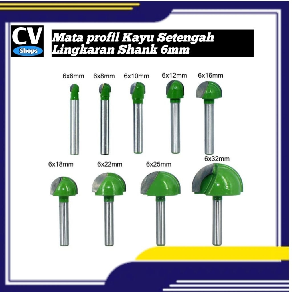 Mata Bor Profil Kayu Round Bit Mata Router Trimmer Setengah Lingkaran Batang As 6mm