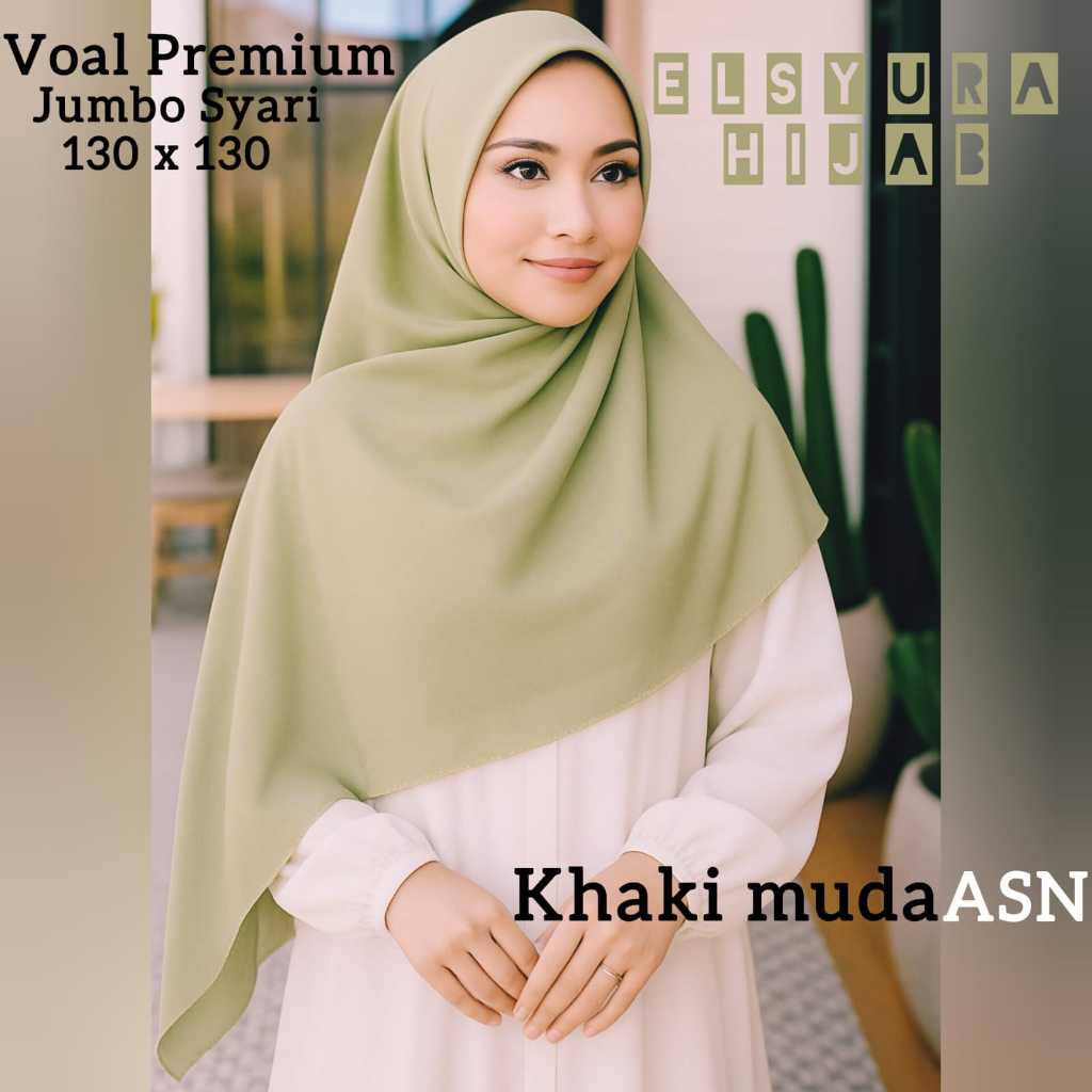 Hijab Segi Empat Voal Syari 130x 130 / Jilbab Voal Premium / KHAKI MUDA ASN / Scarf / Kerudung PNS