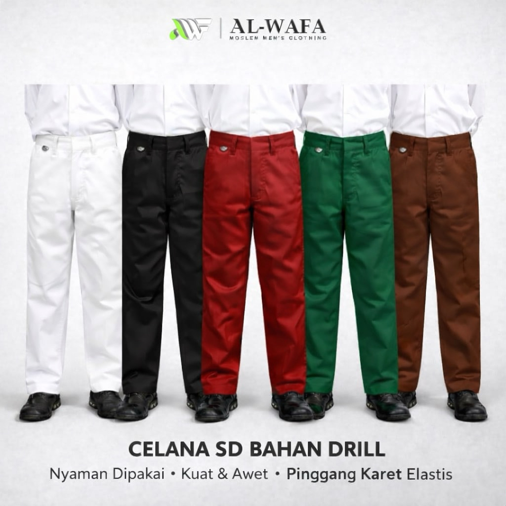 Al-Wafa Celana Merah/Hitam/Coklat/Putih Seragam Sekolah SD / MI