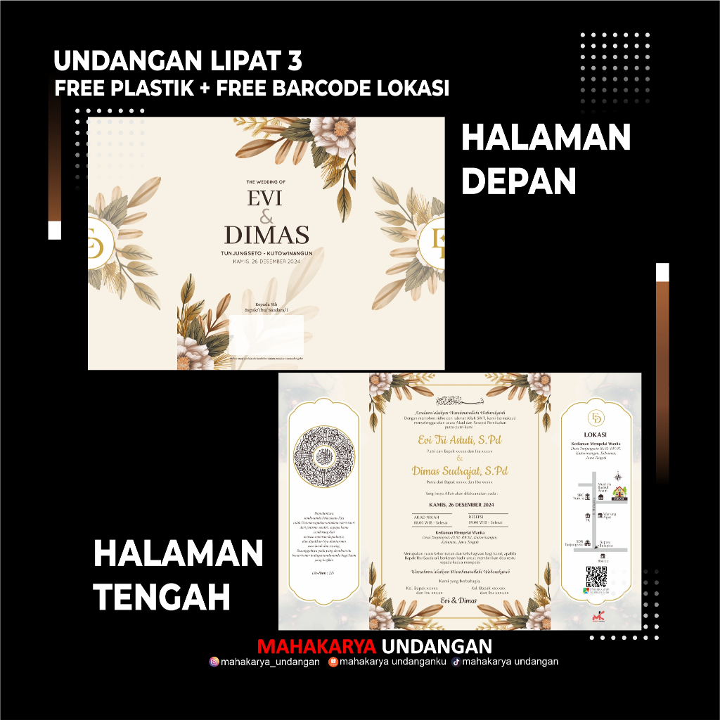 UNDANGAN PERNIKAHAN AESTHETHIC SIMPLE - LIPAT 3 - 005 - FREE PLASTIK