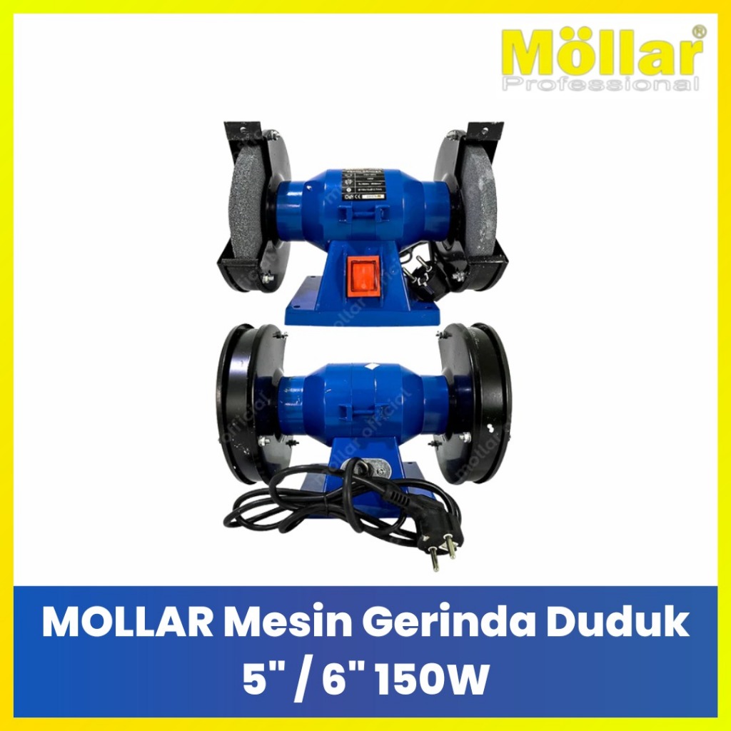 MOLLAR Mesin Gerinda Duduk 5" 6" Bench Grinder 150W Mesin Asah Poles Batu Permata Tukang Kayu