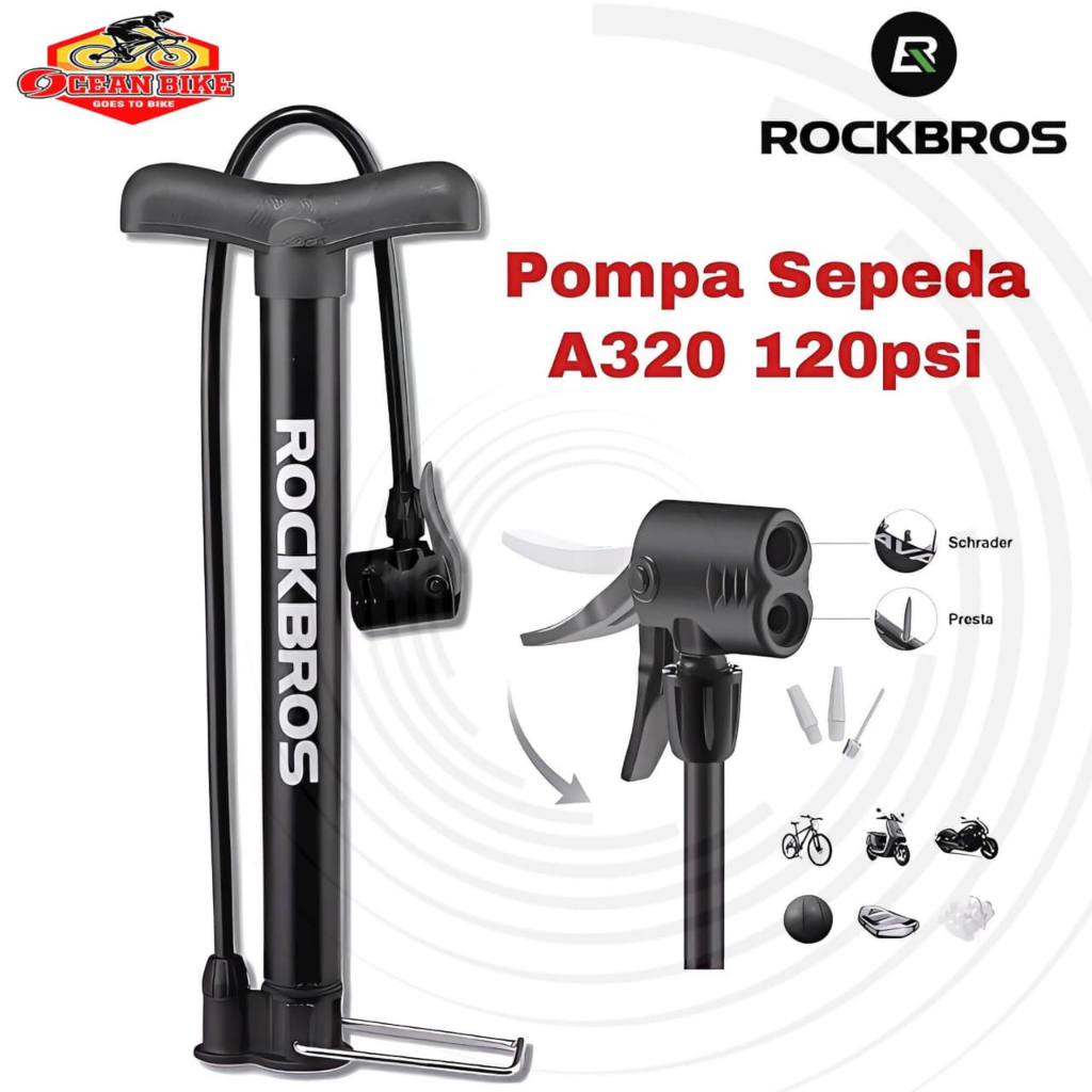 ROCKBROS Pompa Sepeda Motor Ban Bola Angin Bike Air Pump Portable A320 120 Psi